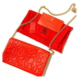 Carolina Herrera red leather crossbody/clutch
